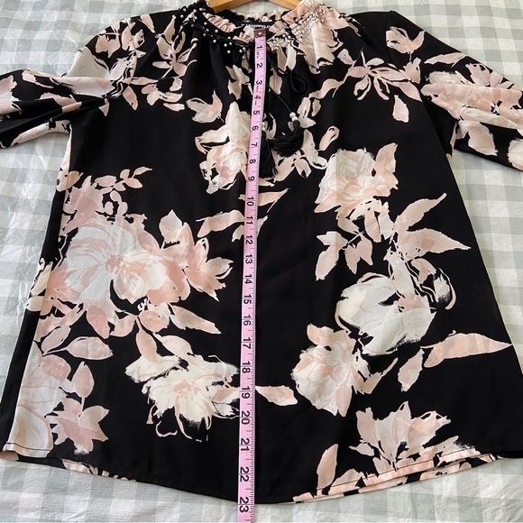 KARL Lagerfeld floral crepe blouse black pink ecru white pearls embellishments - Picture 10 of 16